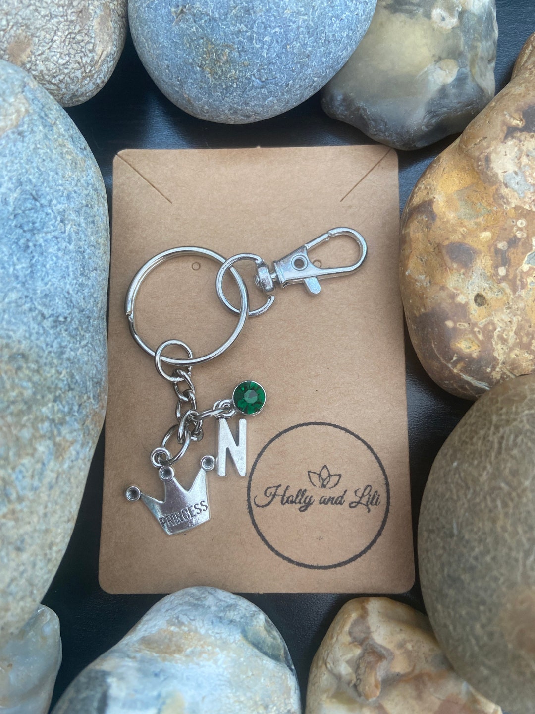 Personalized Princess Crown Keychain: Initial & Birthstone Charm - Etsy