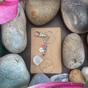 Clear Quartz Agate Crystal Keyring, Alphabet Initial, Clear Quartz Gemstone, Quartz Keychain, Clear Quartz Chain, Birthstone Keyring Gifts
