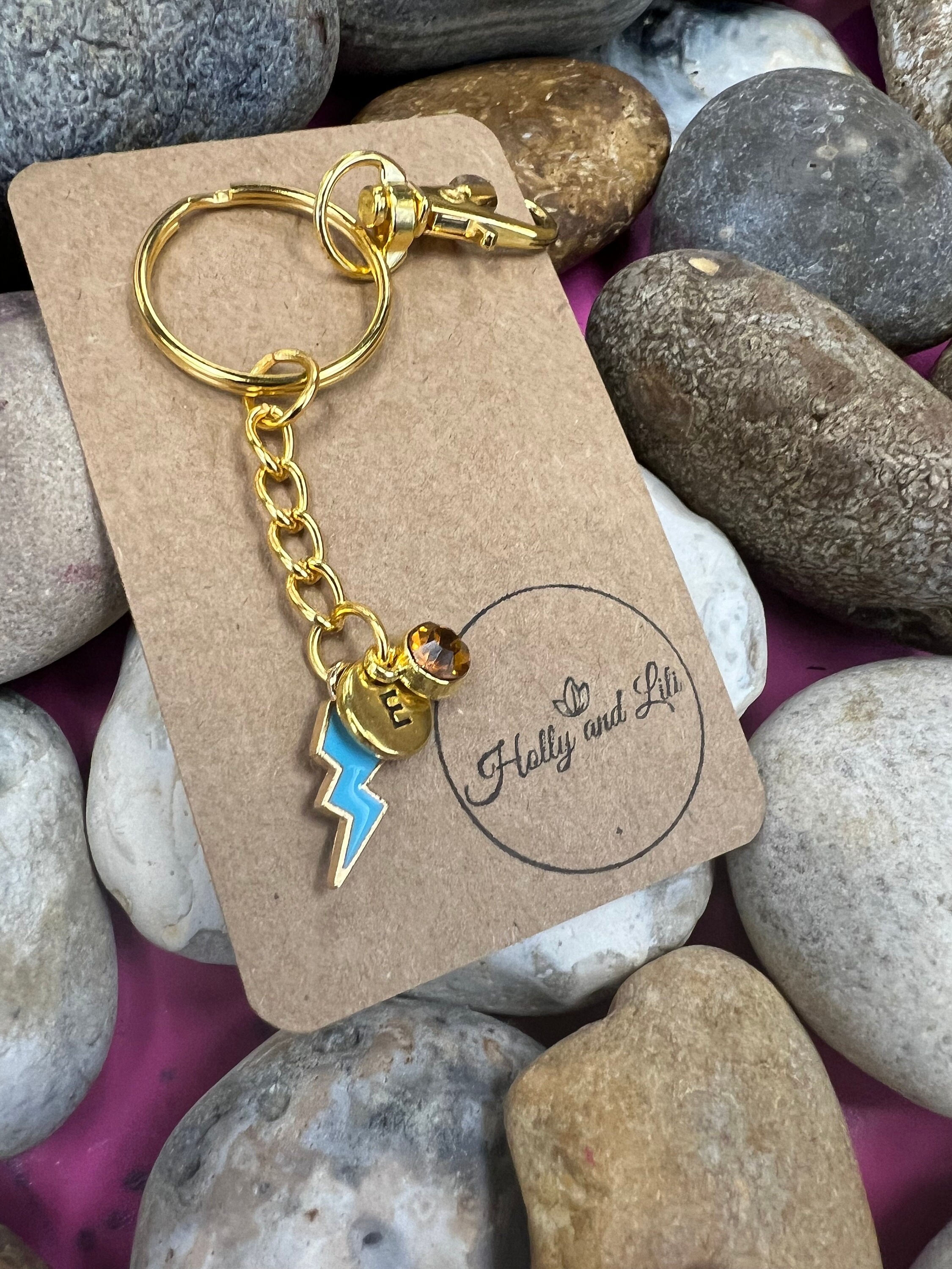 Lightning Bolt Keychain: Personalized Initial, Birthstone Charm - Etsy