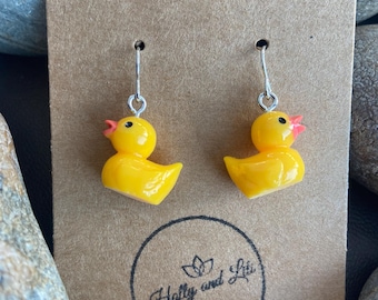 Duck Yellow Dangle Earrings: Novelty Animal Jewelry