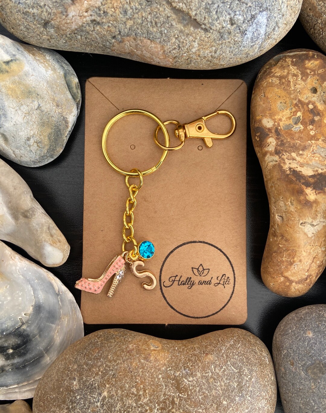 High Heel Style Pink Personalised Gold Keyring, Stiletto Keychains