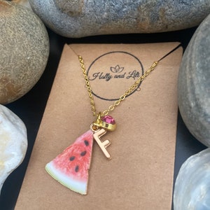 Watermelon Fruit Slice, Personalised Pendant Charm Necklace, Alphabet Initials, Birthstone Charms, First Necklace, Cute Unique Gift For Her image 9