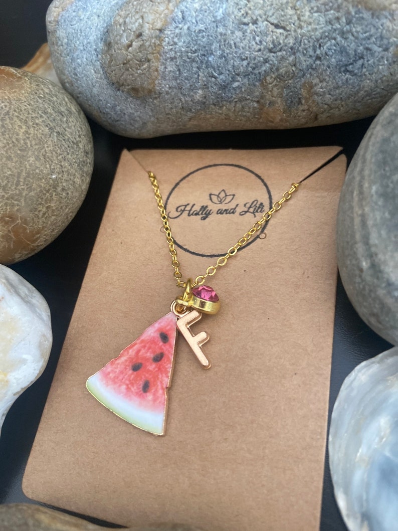 Watermelon Fruit Slice, Personalised Pendant Charm Necklace, Alphabet Initials, Birthstone Charms, First Necklace, Cute Unique Gift For Her image 9