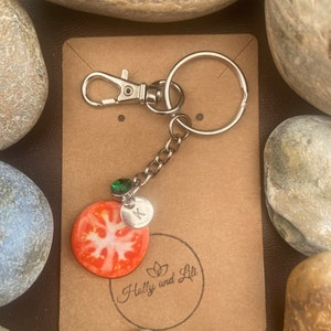 Tomato Style Personalised Keychain, Tomatoes Keyring, Tomato Alphabet Initials, Birthstone Charm, Tomato Gifts, Fruit Zipper Chain