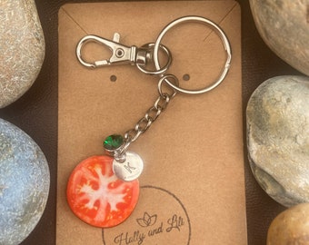 Tomato Style Personalised Keychain, Tomatoes Keyring, Tomato Alphabet Initials, Birthstone Charm, Tomato Gifts, Fruit Zipper Chain