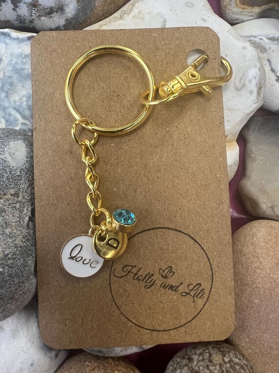 Portachiavi Con Iniziale Personalizzata | Fatto A Mano In Oro Rosa E Perle | Confezione Regalo