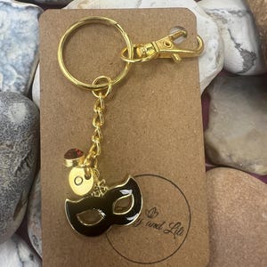 Personalized Masquerade Mask Keychain: Initial & Birthstone Charm