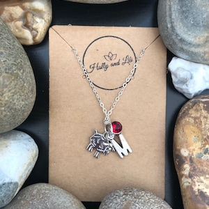 Sheep Personalised Pendant Lamb Charm Necklace, Alphabet Initials, Birthstone Charm, Lambs, Ram, Woolly, First Necklace, Animal Chain, Cute