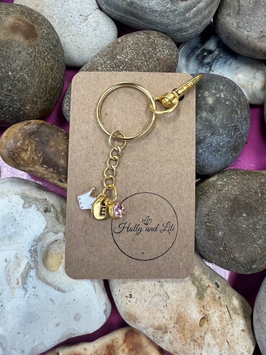 Crown Key Rings Personalized Crown Keychain: Initial & Birthstone Charm Keyring - Etsy