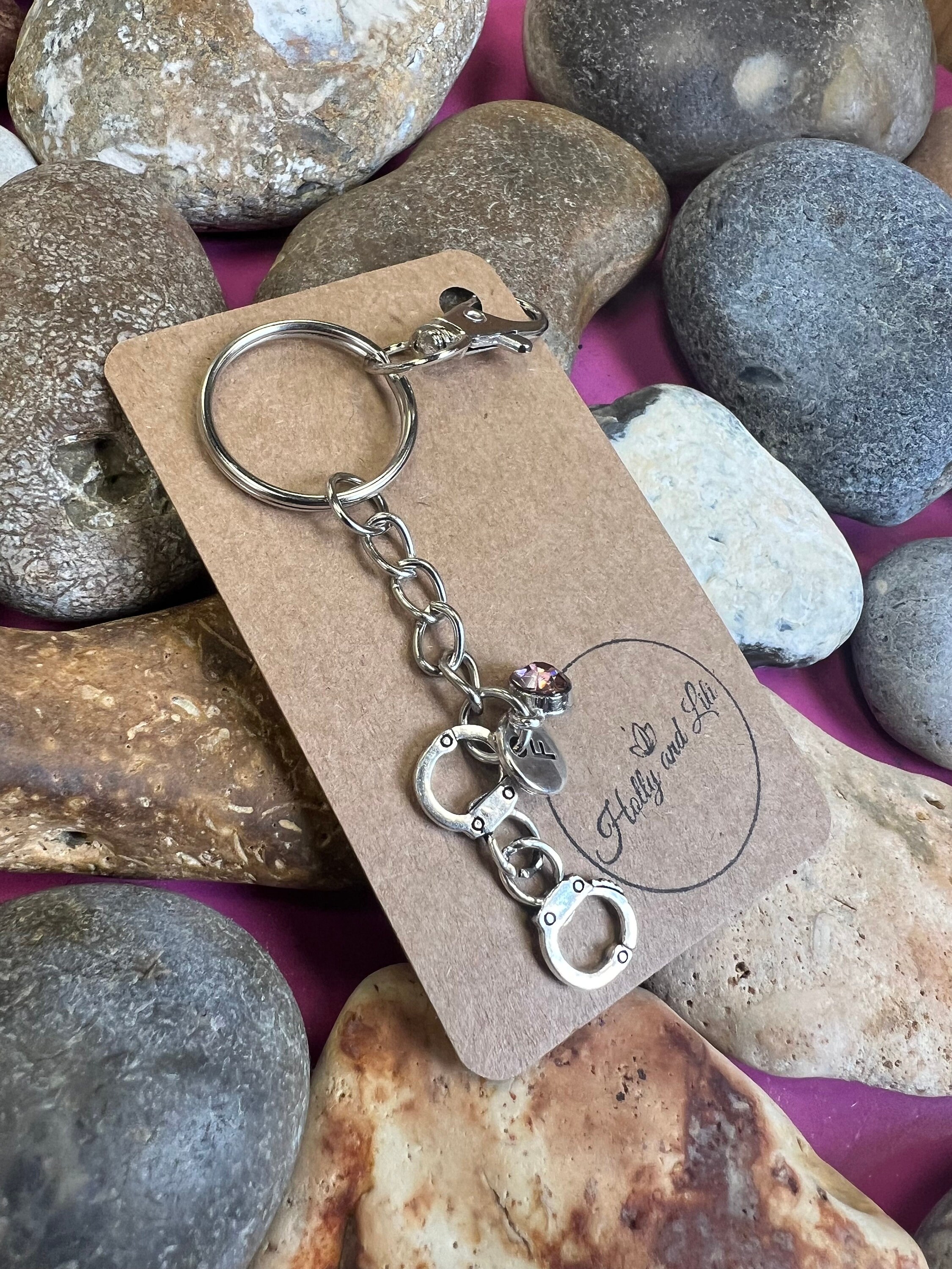 Handcuffs Keychain, Personalized Alphabet Initial, Birthstone Charm - Etsy