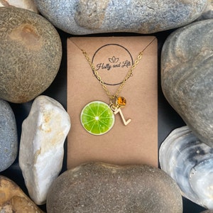 Lime Fruit Slice, Personalised Pendant Charm Necklace, Alphabet Initials, Birthstone Charms, Lime Necklace, Gifts For Daughter, Unique Cute