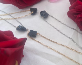 Tourmaline Black Raw Crystal Necklace, Raw Gemstone, Necklace, Crystal Necklace,