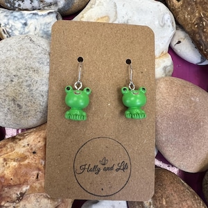 Frog Earrings, Green Frog Earrings, Toad Personalised Earrings, Amphibian Earrings, Wild Frogs, Froggy Earring Hooks, Frog Hoops