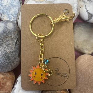 Sun Personalised Keyring, The Sunny Keychain, Alphabet Initials, Birthstone Charm, Suns Zipper Chain, Gifts For Her,  Happy Sun Gifts,