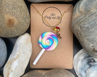 Lollipop Pink Multi, Personalised Pendant Charm Necklace, Alphabet Initials, Birthstone Charm, Sweets, Sweetie, First Necklace, Gift For Her