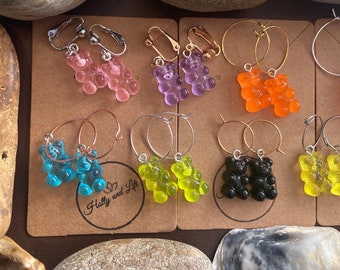 Gummy Bear Clip On / Hoop Earrings, First Earring Hooks, Gummy Hoops, Bear Clip On, Teddy Bears Clip Ons, Gummy Hoops, Clip Ons