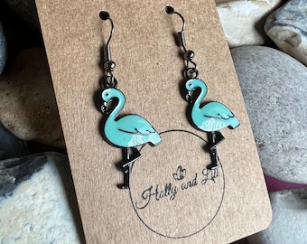 Personalized Flamingo Drop Earrings: Bird Hook Dangles