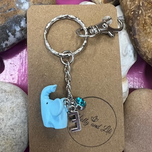 Elephant Keyring, Elephant Gift, Elephant Charm, Elephant Keychain, Elephant Zipper Chains, Personalised Initial, Cute Birthstone Charm Gift