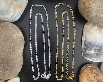 Sterling Silver Cable Chain – Gold, Rose Gold Plated, Necklace Chains 16-22”