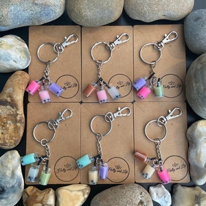 Bubble Tea Novelty Keyrings, Triple charm keychain, Personalised Boba Tea Milk, Zipper Chains, Cute Unique Gifts, Personalise Your Gift For