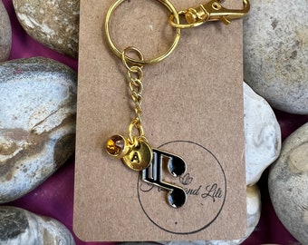 Treble Clef Keychain: Personalized Music Note, Initial & Birthstone Charm