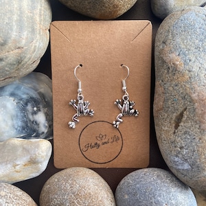 Frog Style Earrings, Silver Frogs Earrings, Toad Personalised Earrings, Amphibian Earrings, Wild Frogs, Froggy Earring Hooks, Frog Hoops