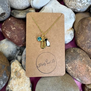 Personalisierte Pinguin Anhänger Halskette: Initial & Geburtsstein, Gold oder Silber