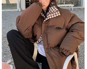 Getadme-Down Cotton-Padded Coat Winter Women Zipper Loose Puffer Parkas Jackets Girls Thickening Warm Jackets Black White Snow Wear