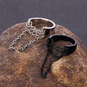 Punk Fashion Black Silver Color Chain Rings Open Adjustable - Etsy