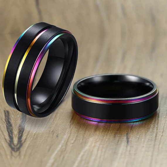 3 Color Gold Black Stainless Steel Men Rings Fashion Jewelry Size O Q R T 1/2 V 