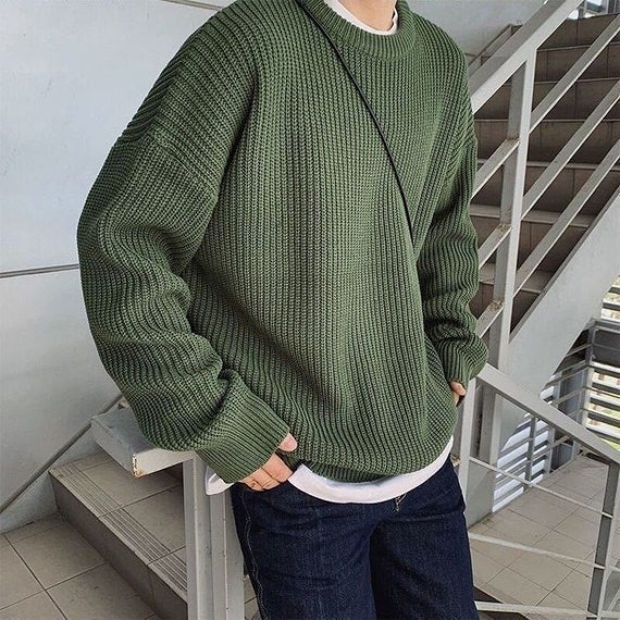 Fashion Sweaters Men Autumn Solid Color Wool Sweaters Slim Fit - Etsy