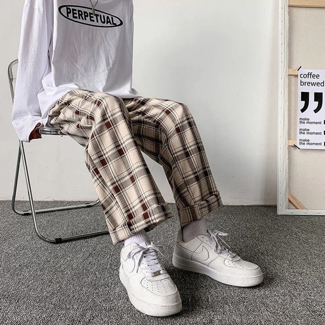 Men Pants Plaid Loose Comfortable Retro Casual All-match - Etsy