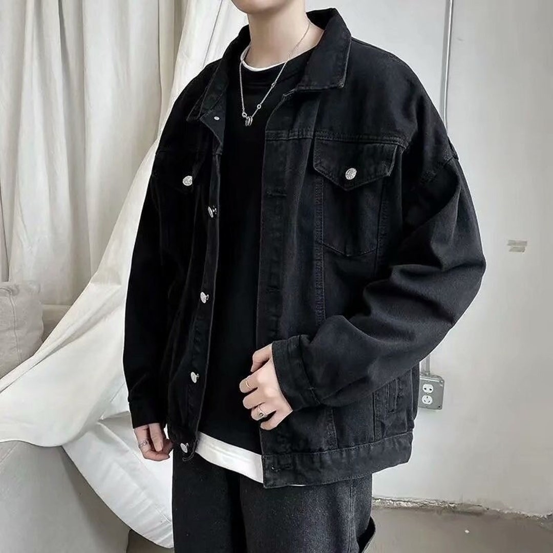 Black Denim Jacket Men Jeans Jacket Coats Casual Windbreaker - Etsy