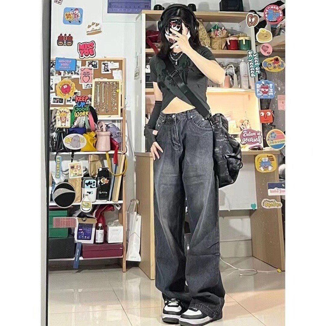 Vintage Baggy Jeans Black Streetwear Korean High Waiste - Etsy