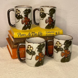 Set of 4 Vintage Brown Speckled Stoneware Mugs