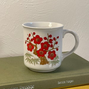 Vintage Ceramic Mug with Cherry Tree with Orange Cherry Blossom Flowers
