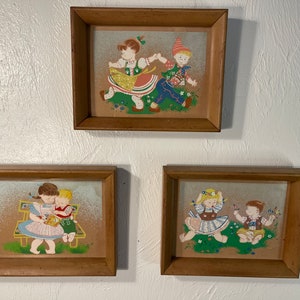 Set of 3 Framed Vintage Children’s Lithographs