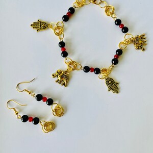 Schwarzes und oranges Achat Charm Armband mit passenden | Etsy