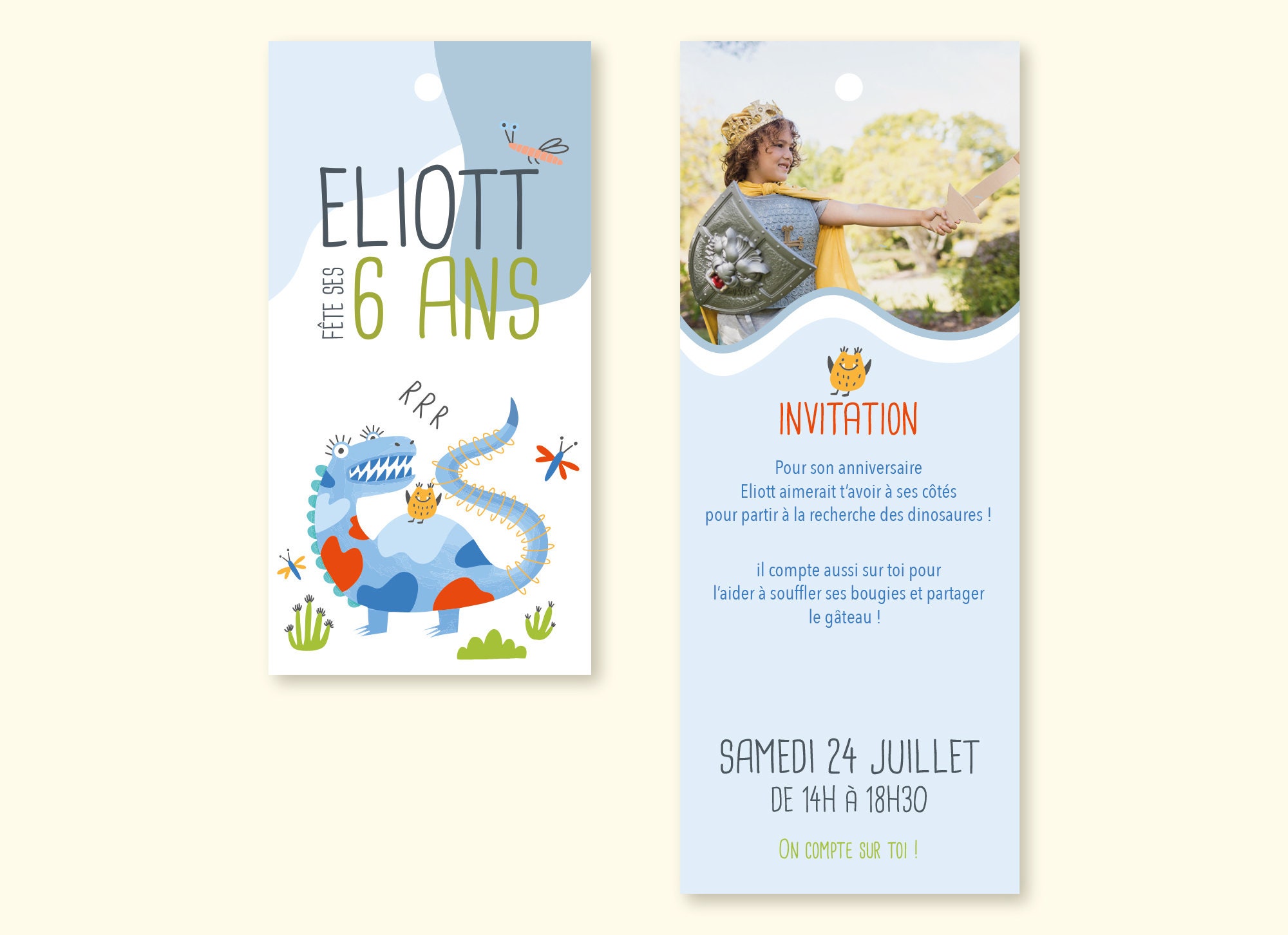 6 CARTES INVITATION ANNIVERSAIRE DINOSAURE 11X17CM