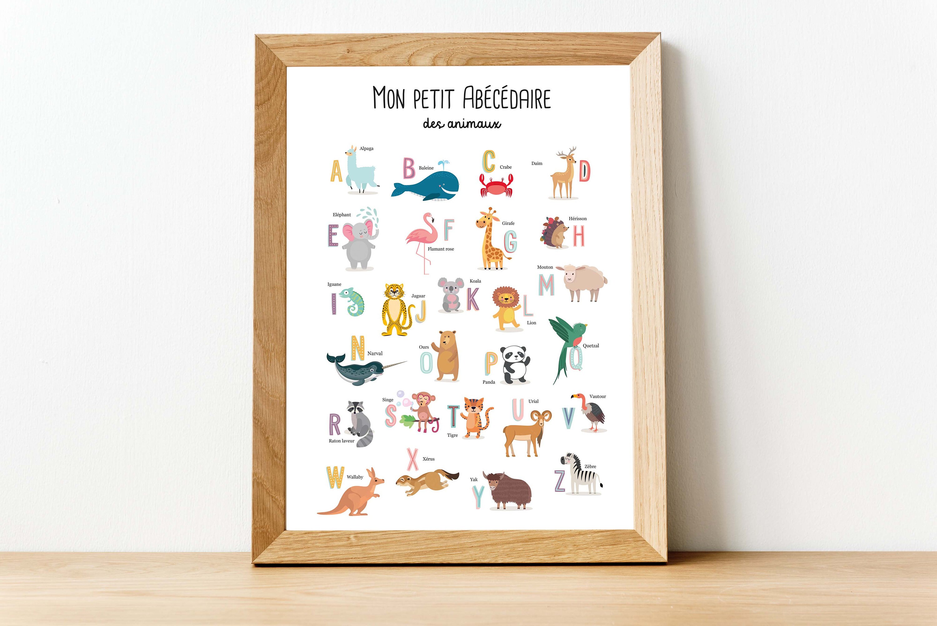 Affiche Alphabet Abécédaire/Animaux Chambre Fille Garçon Cadeau Naissance Décoration Chambre Enfant