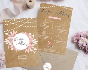 Faire part de mariage romantique - Rétro chic - Invitation mariage - Faire part mariage original