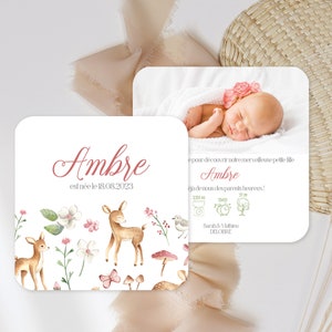 Faire part naissance forêt - Faire part naissance fille - Faire part forêt - Annonce naissance - Faire part baptême - Carte naissance fille