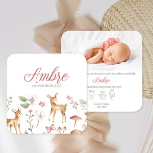 Forest birth announcement - Girl birth announcement - Forest announcement - Birth announcement - Baptism announcement - Girl birth card