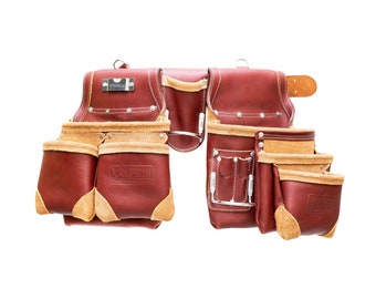 Grainleren gereedschapsriem: 18-pocket carpenter rig set (30-47 inch)