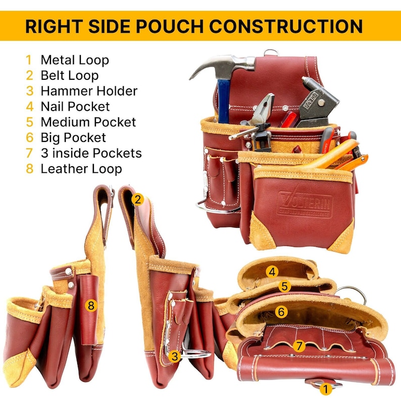Grain Leather Tool Belt: 18-pocket Carpenter Rig Set (30-47 Inch) - Etsy