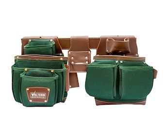 Leather & Nylon Tool Belt: 22-Pocket Carpenter Tool Pouch (30-47in)