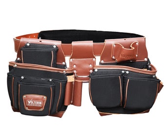 Leather & Nylon Tool Belt: 22-Pocket Construction Tool Pouch (30-47 inch)