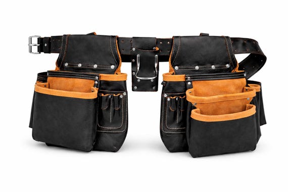 Full Grain Leather Tool Belt - 17 Pocket Carpenter Tool Rig