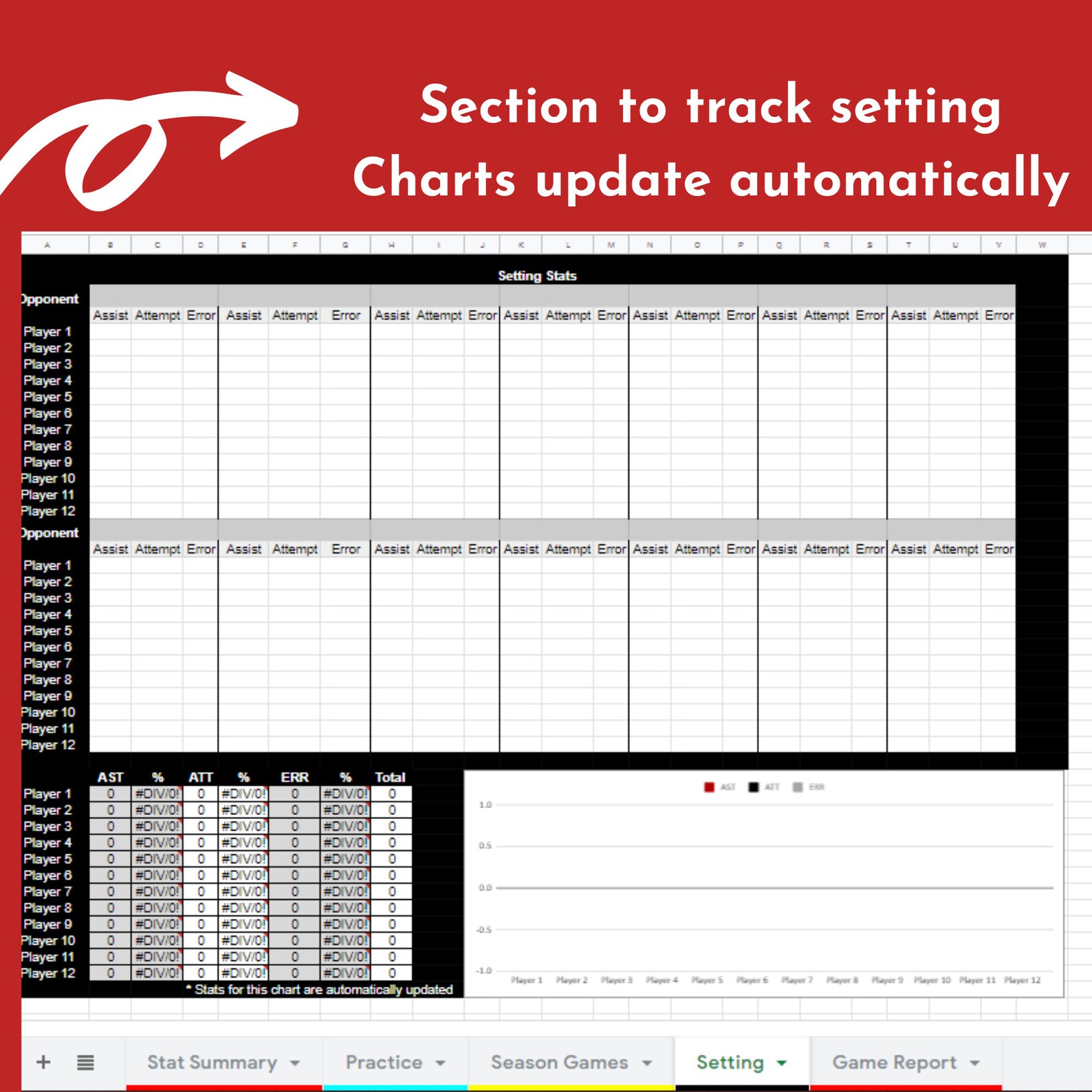 Volleyball Team Statistics Sheet Practice And Game Data Etsy