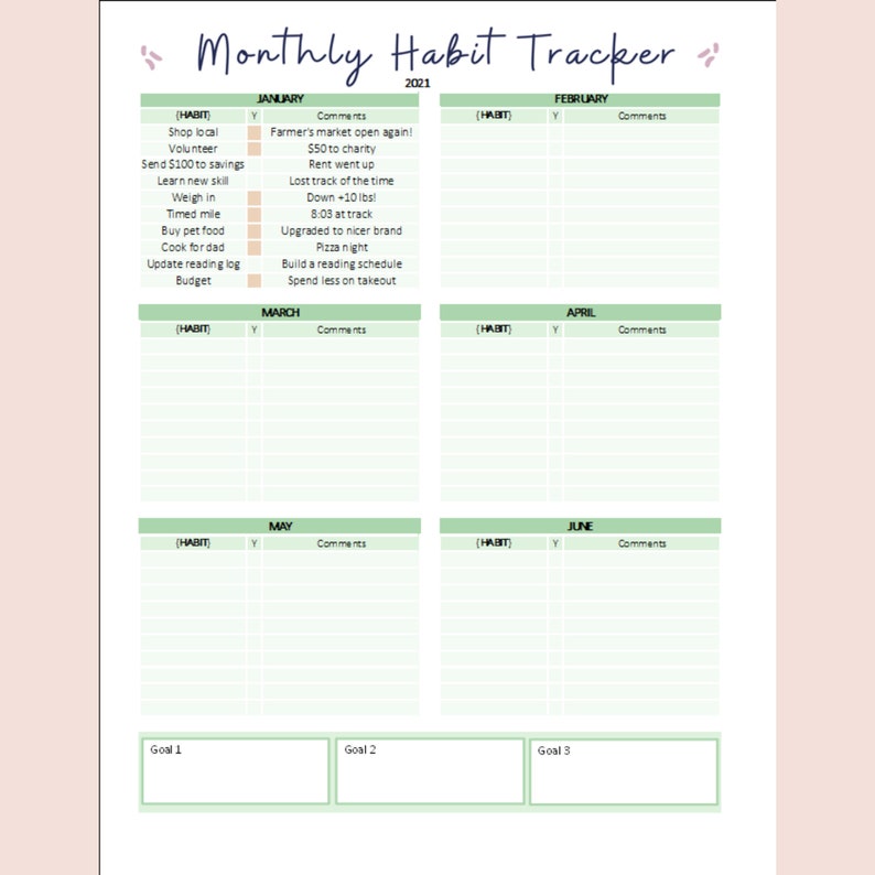 Habit Tracker Template Printable Initiative Tracker Excel | Etsy